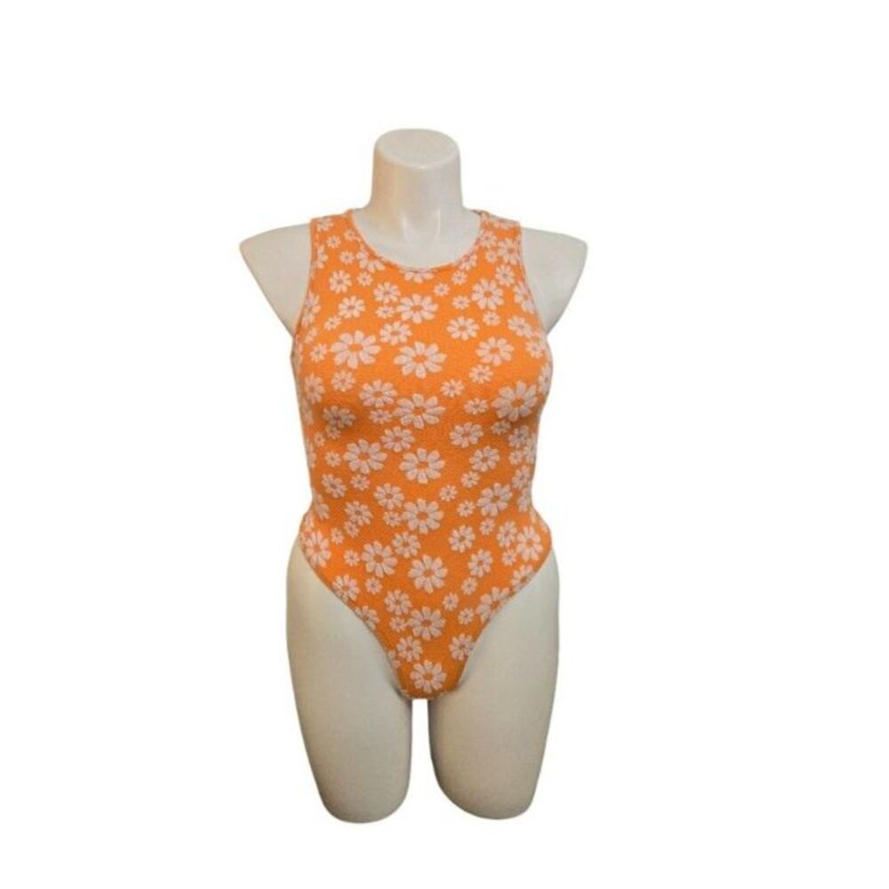 Timing One Piece Swimsuit Women Medium Orange High Back High Leg
